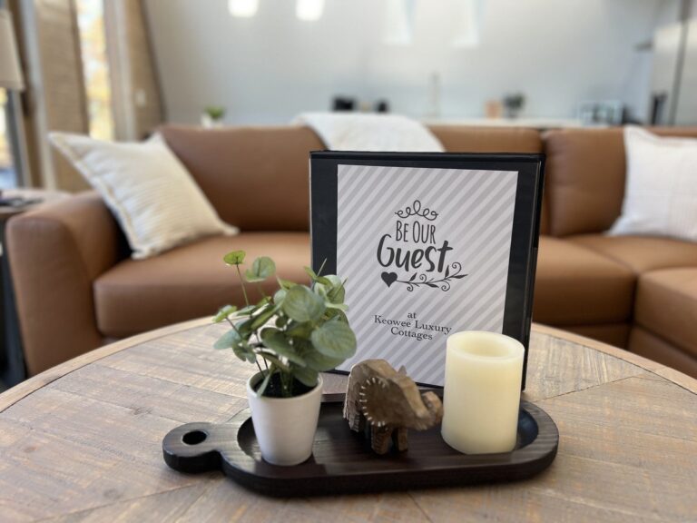 Welcome sign on the coffee table