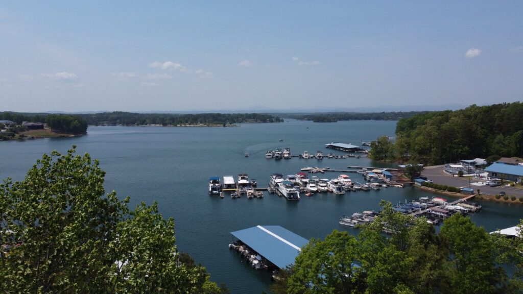 Aerial view of the Keowee Marina docks