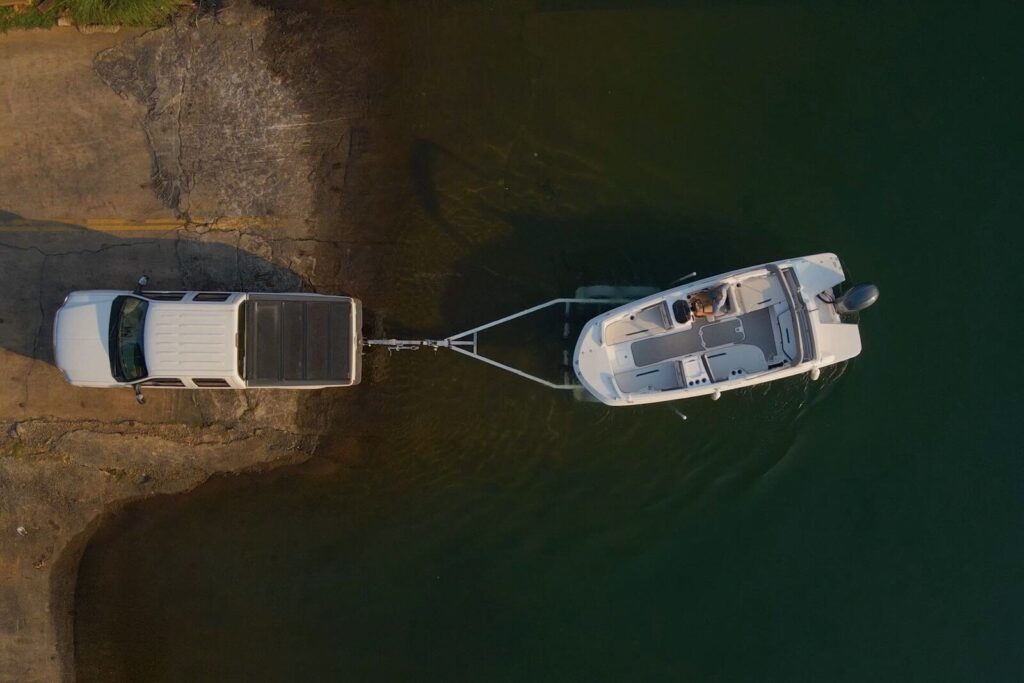 Launching a boat at the Keowee Marina ramp