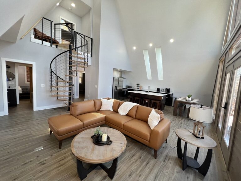 Spiral stair up to the loft