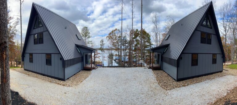 Both A-frame cottages side by side